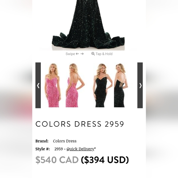 Colors size 6 Dark Green Sequin Velvet Mermaid Prom Gown - Picture 9 of 14